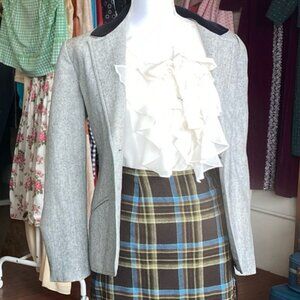 Vintage Gray Wool Blazer With Black Collar, Size M